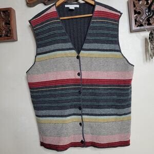 VTG 90s The Limited Womens Wool Blend Multi Striped Button Down Sweater Vest✨️L